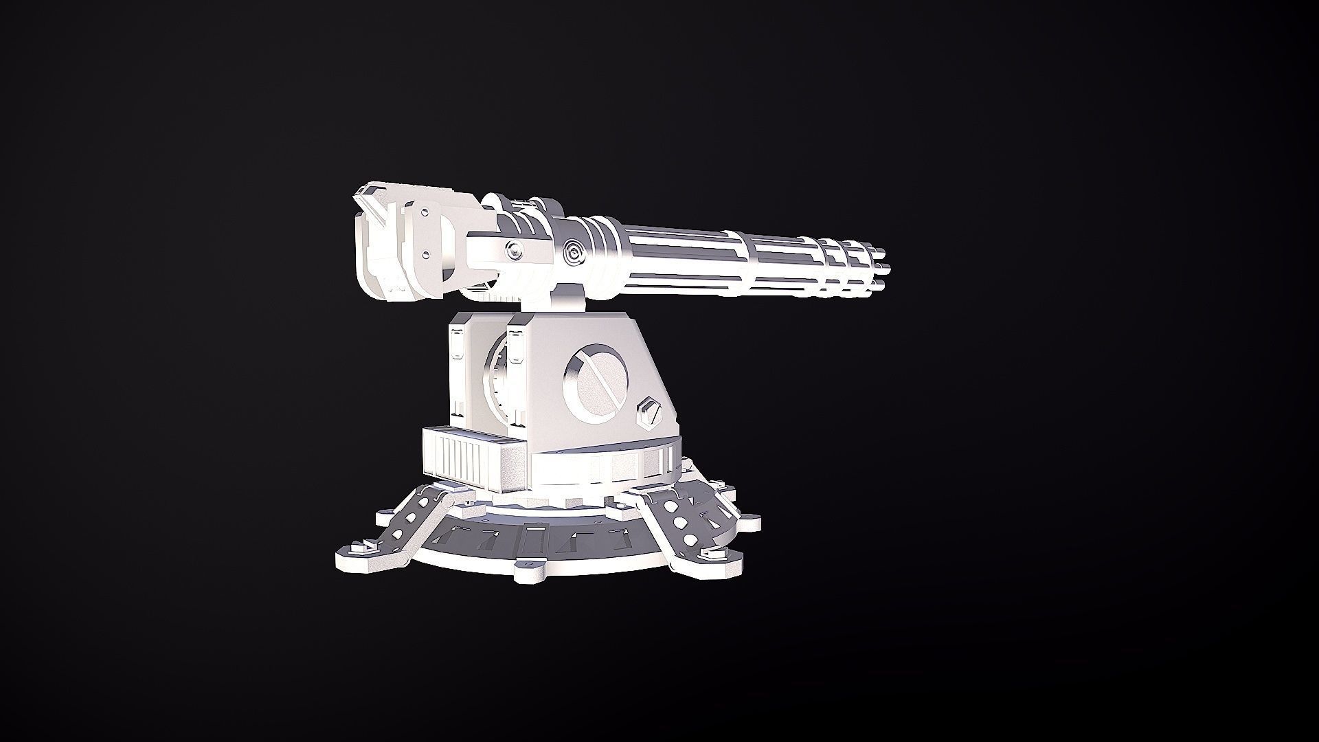 Minigun Turret Low-poly 3D model_11