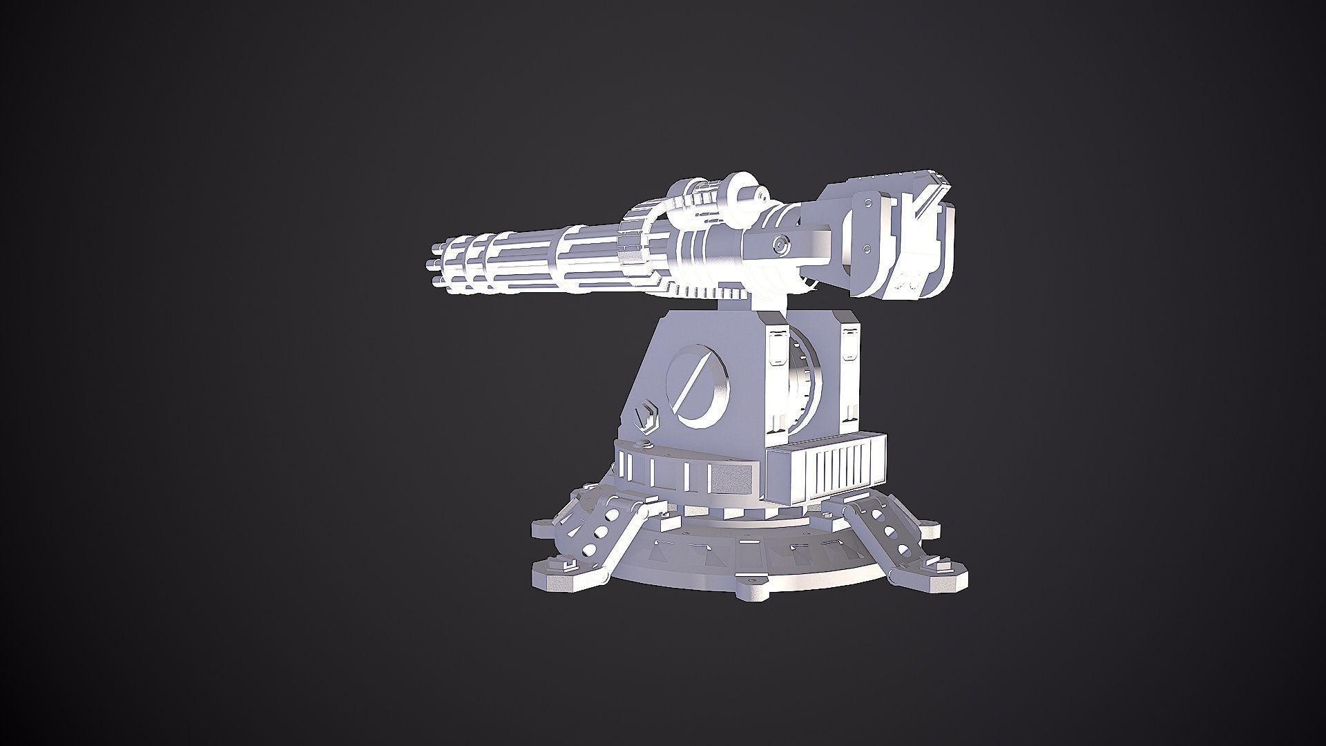 Minigun Turret Low-poly 3D model_8