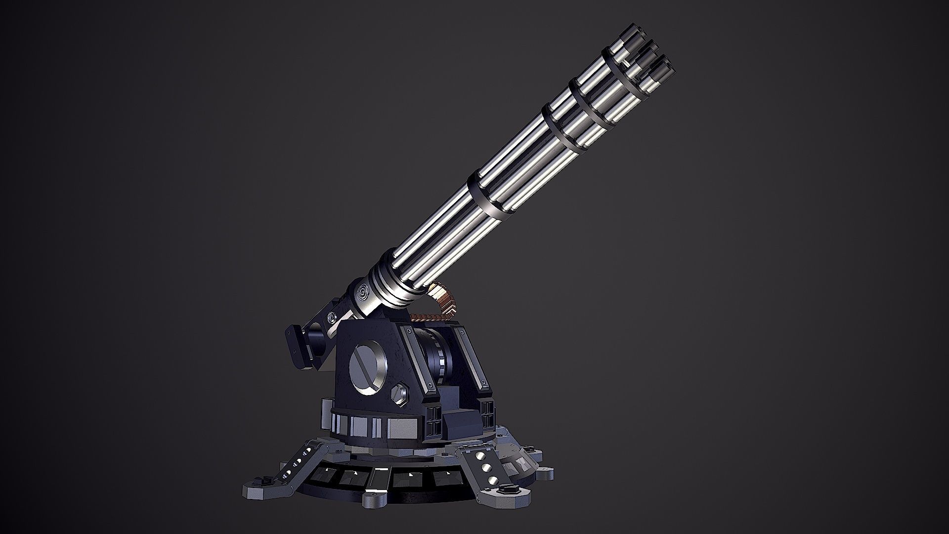 Minigun Turret Low-poly 3D model_16