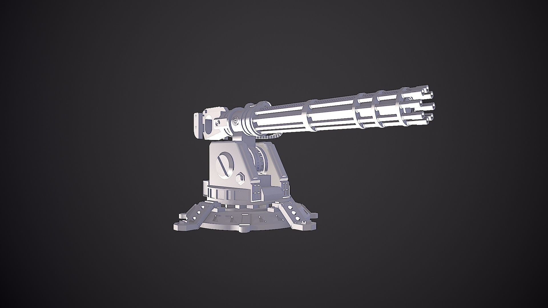 Minigun Turret Low-poly 3D model_3