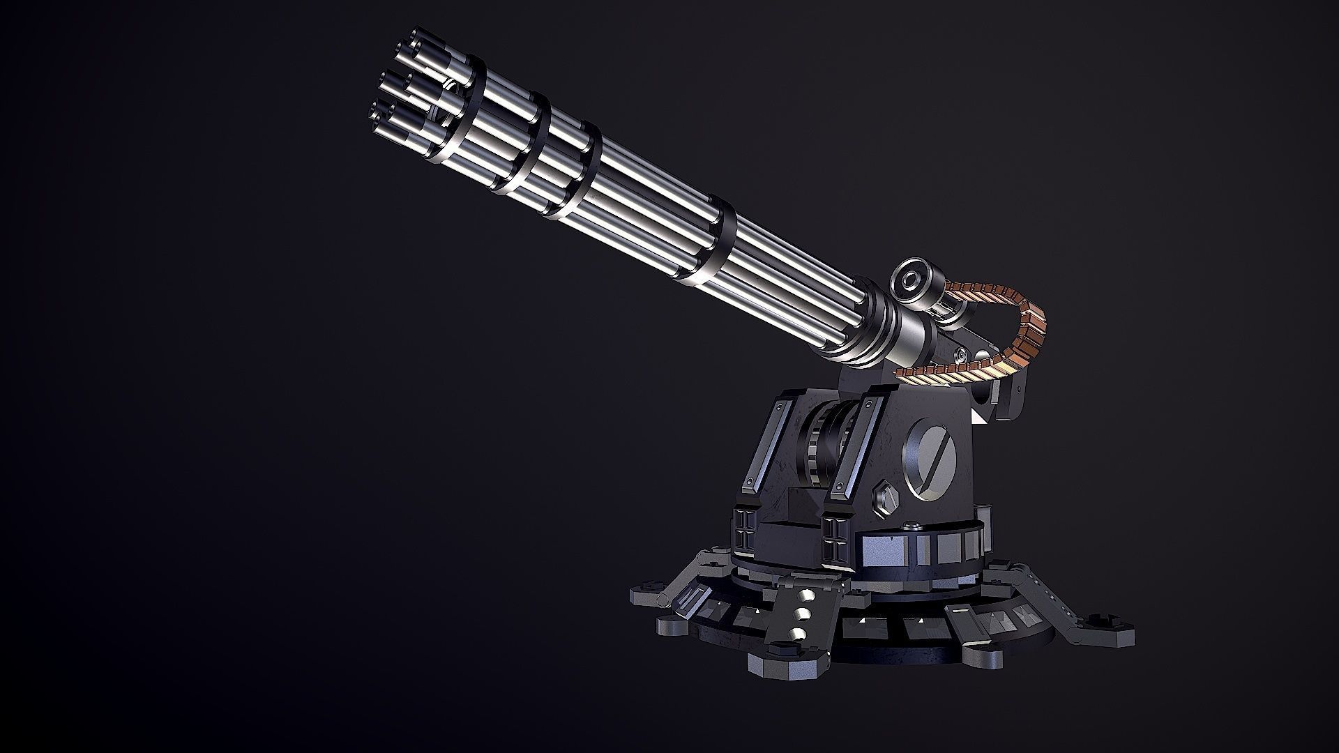 Minigun Turret Low-poly 3D model_15
