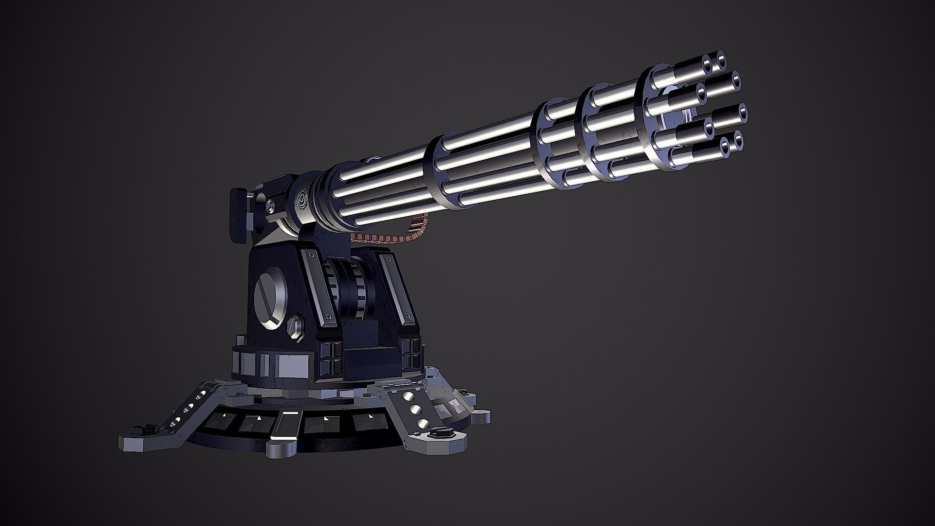 Minigun Turret Low-poly 3D model_13