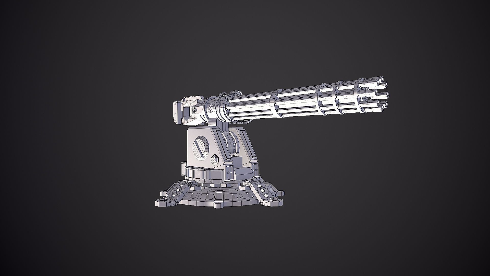 Minigun Turret Low-poly 3D model_4