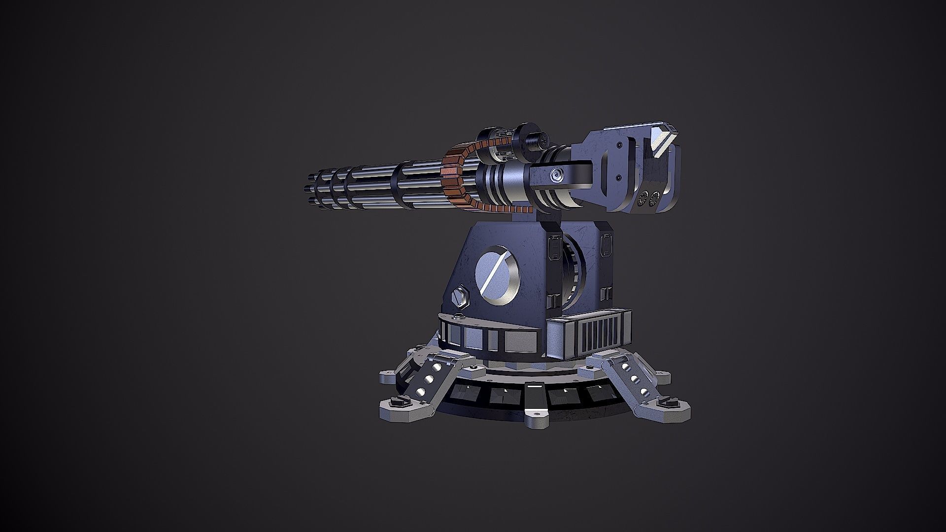 Minigun Turret Low-poly 3D model_7