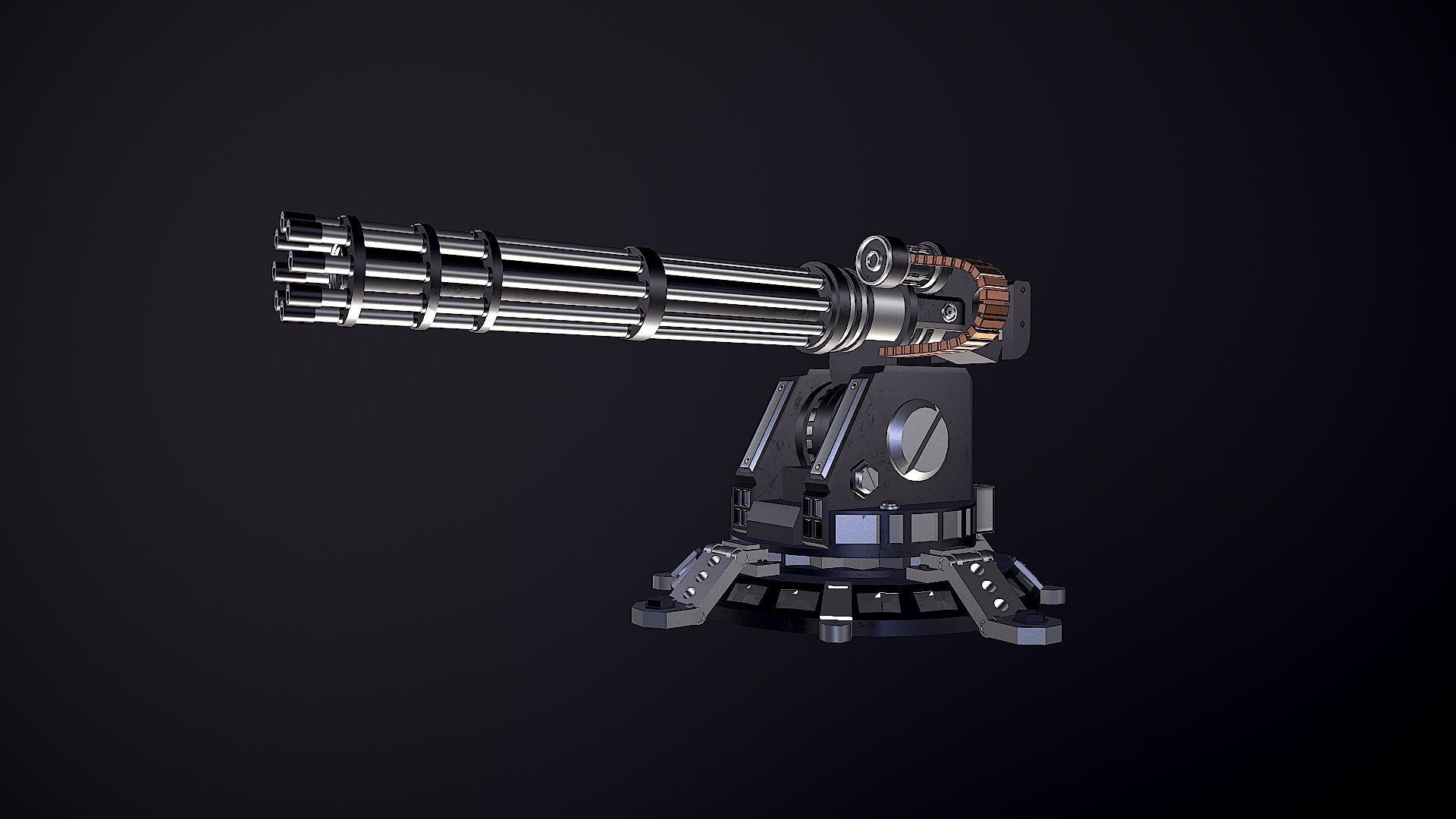 Minigun Turret Low-poly 3D model_5