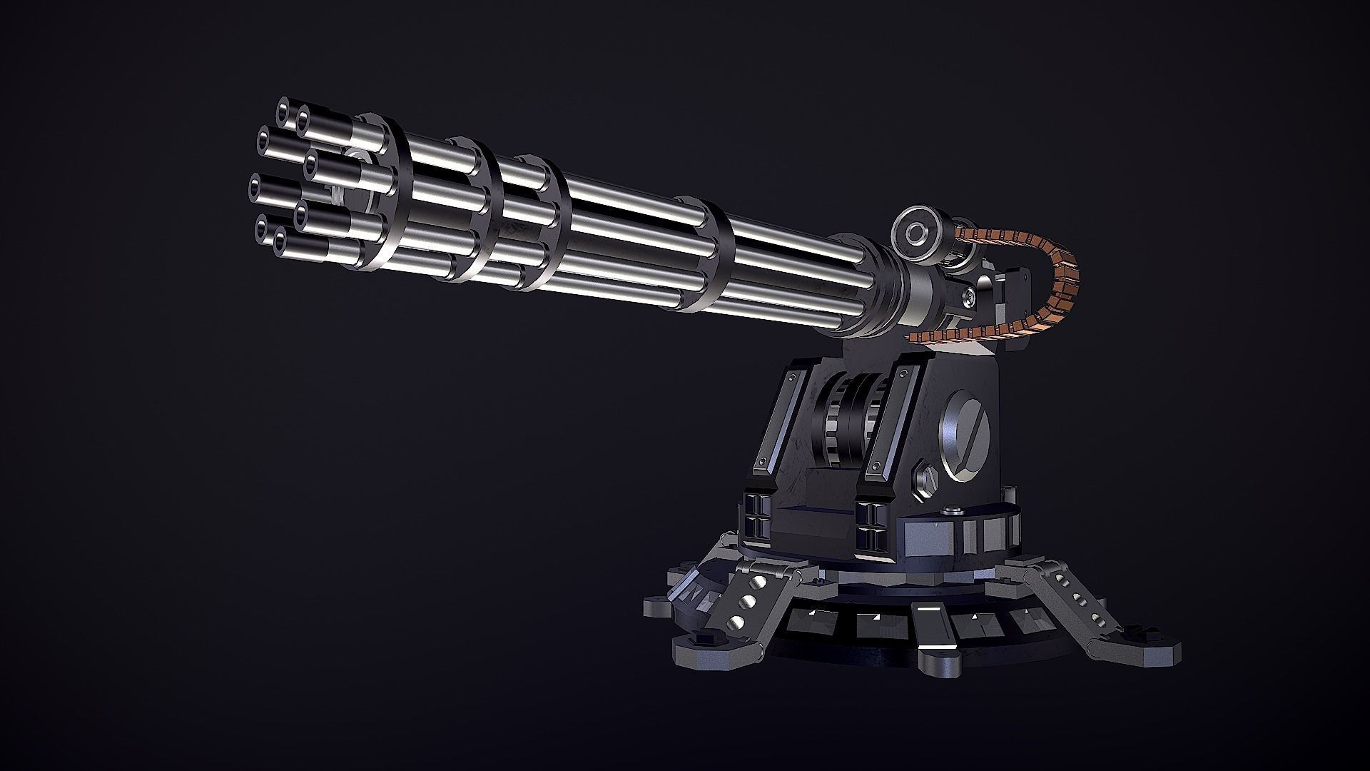 Minigun Turret Low-poly 3D model_14