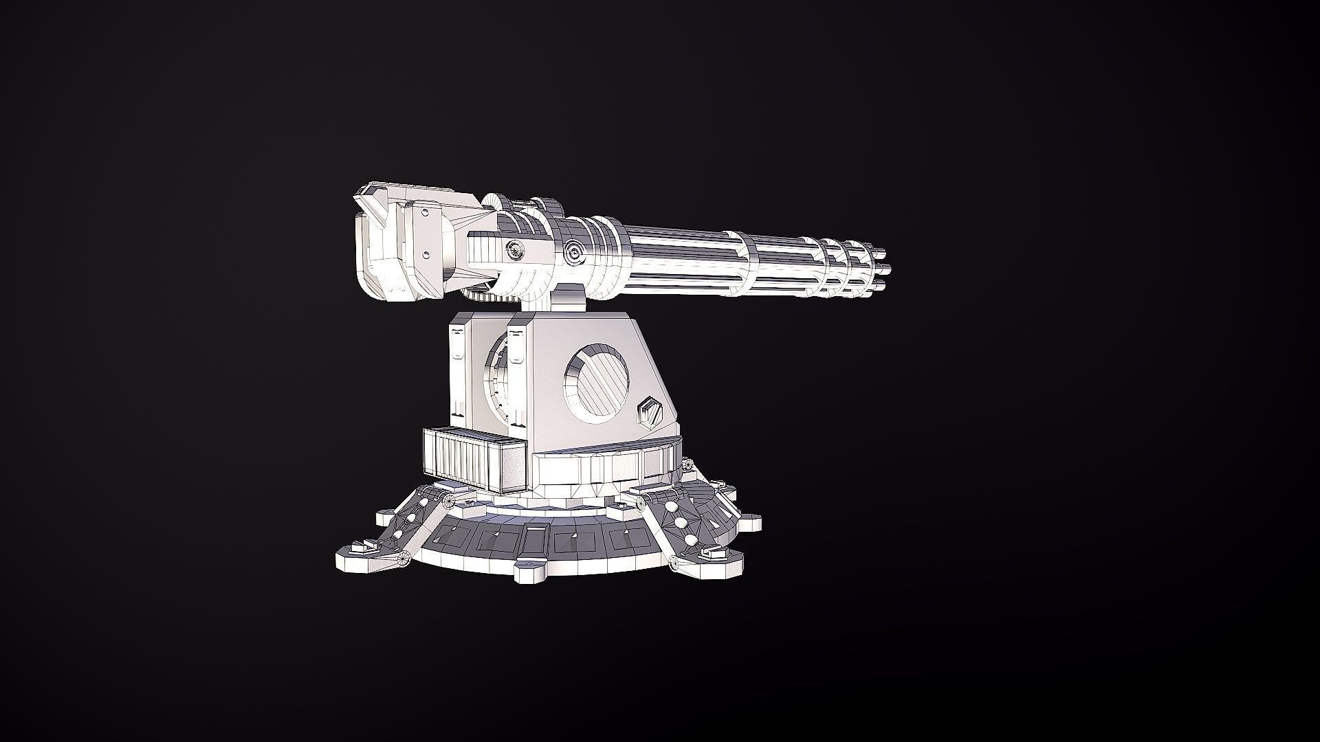 Minigun Turret Low-poly 3D model_12