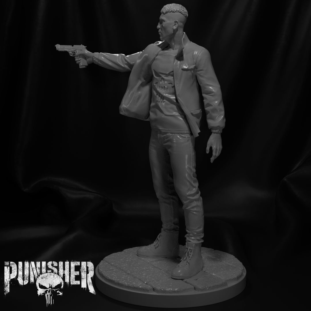 Punisher statue of holding gun 3D print model_5