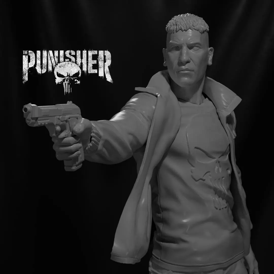 Punisher statue of holding gun 3D print model_0