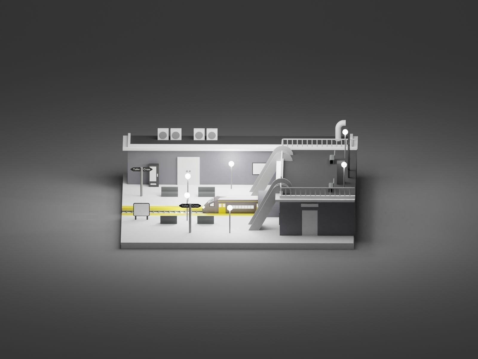 Train Station Isometric Low-poly 3D model_4