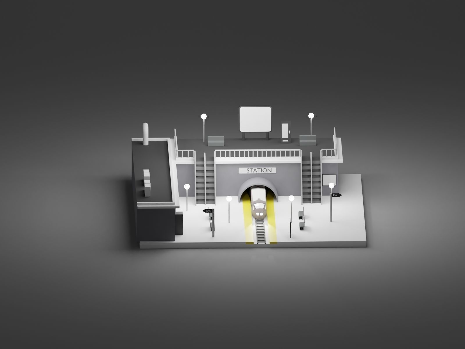 Train Station Isometric Low-poly 3D model_3