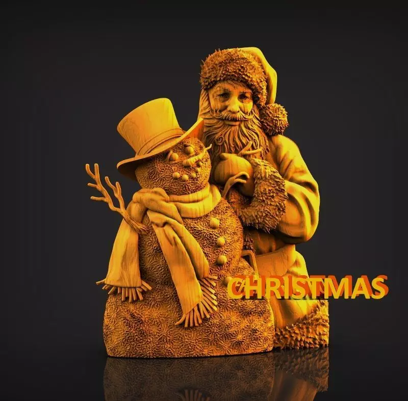 Santa Claus and the Snowman 3D Model Cnc Router  Print 3D print model_0