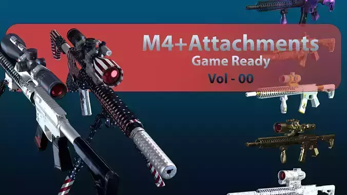 M4 - 17 Attachments - 15 Skins- Vol 00 - Game Ready Low-poly 3D model