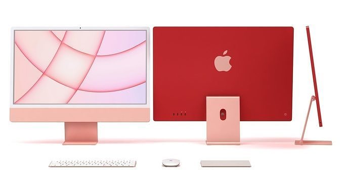 Apple iMac 24 inch 2021 Pink Keyboard Mouse Trackpad Low-poly 3D model