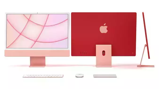 3D model Apple iMac 24 inch 2021 Pink Keyboard Mouse