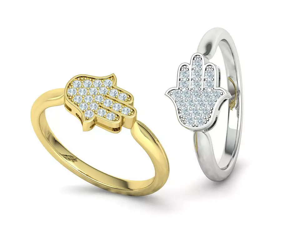 Hamsa Protective Ring East-West Ring Many Fingers 3dmodel 3D print model