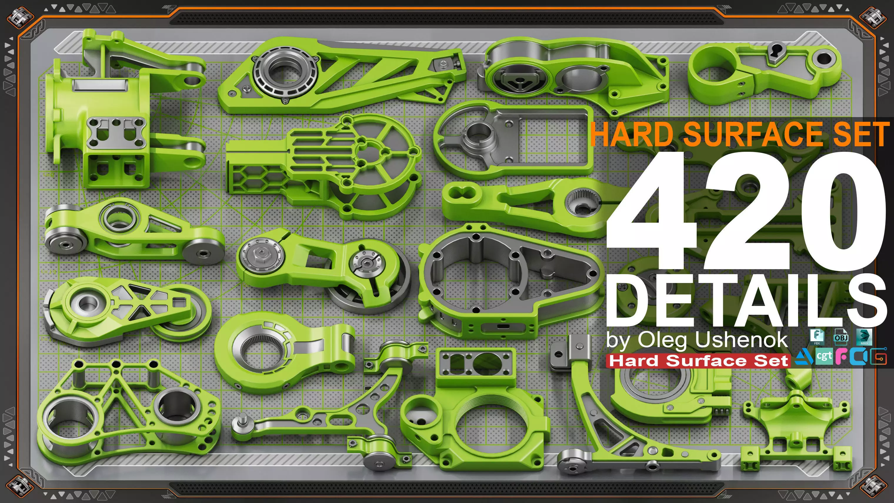 Sci-Fi Hard Surface Mechanical KITBASH 420 DETAILS 3D model_0