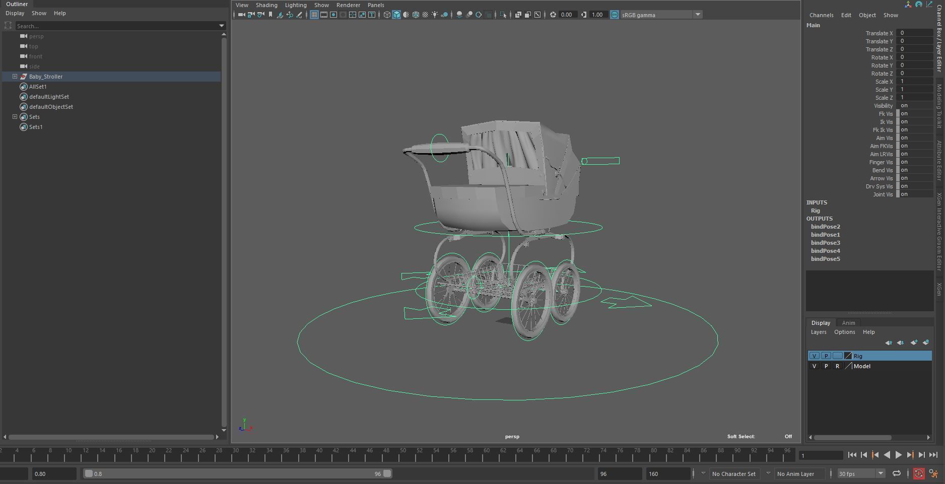 Vintage  Baby Stroller 3D model_15
