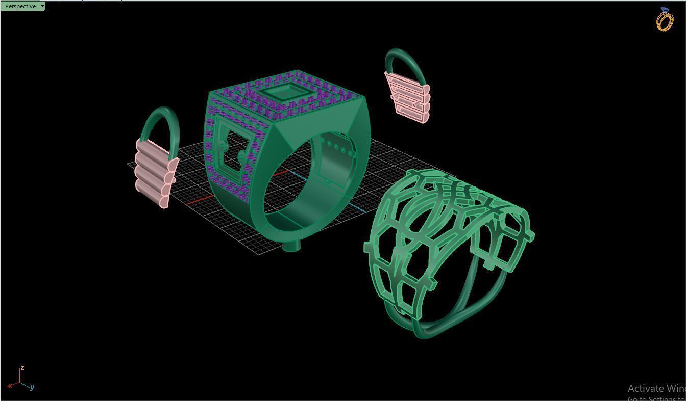 Ring M2 Mens luxury ring with gem 3D print model_20