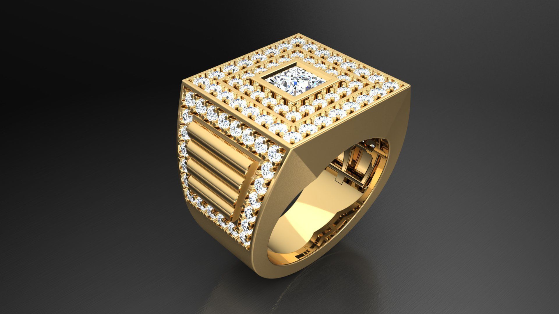 Ring M2 Mens luxury ring with gem 3D print model_6
