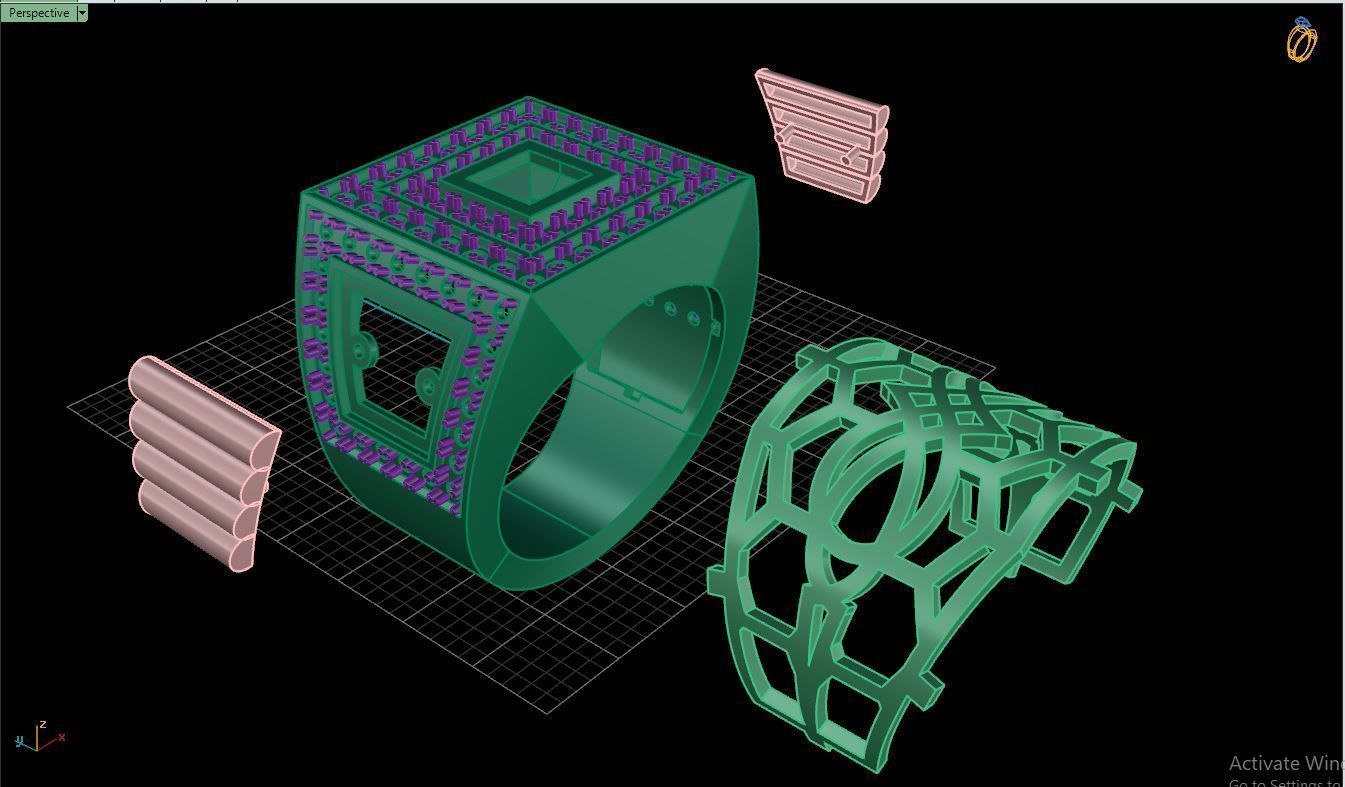 Ring M2 Mens luxury ring with gem 3D print model_21
