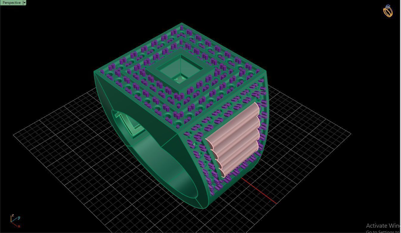 Ring M2 Mens luxury ring with gem 3D print model_22