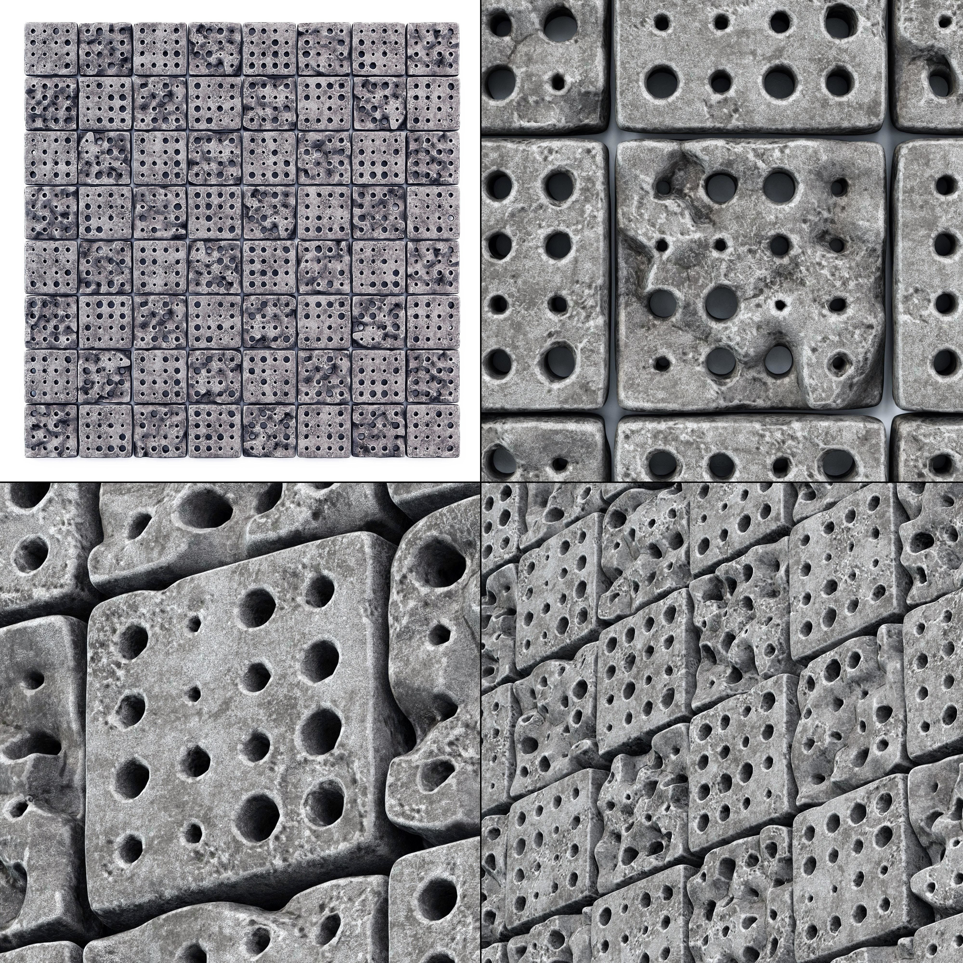 Stone panel cube hole decor n1 3D model_9