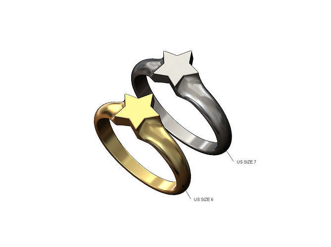 Small star signet ring US sizes 6 and 7 3D print model