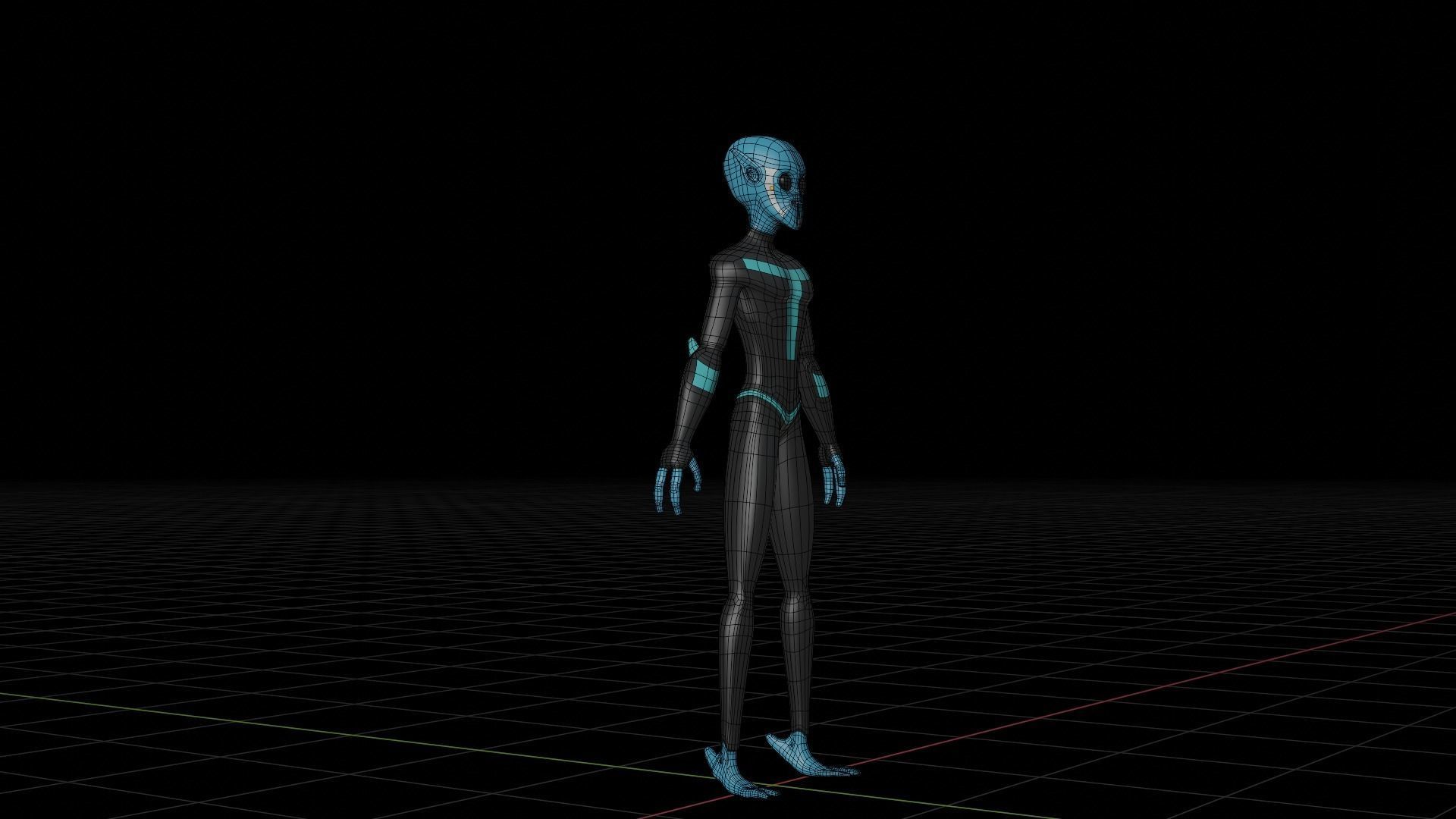 Blue Alien Low-poly 3D model_4
