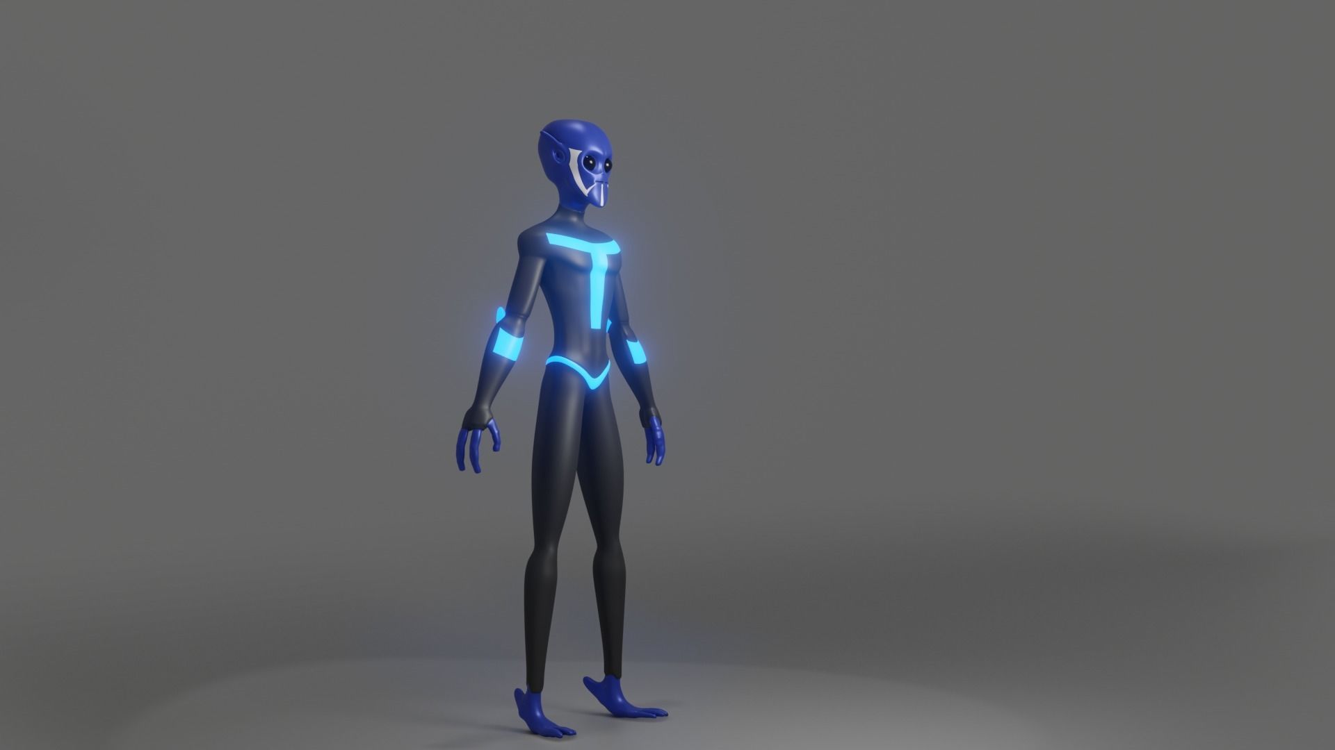 Blue Alien Low-poly 3D model_5