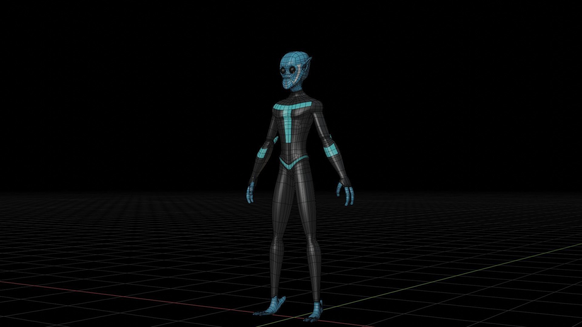 Blue Alien Low-poly 3D model_6