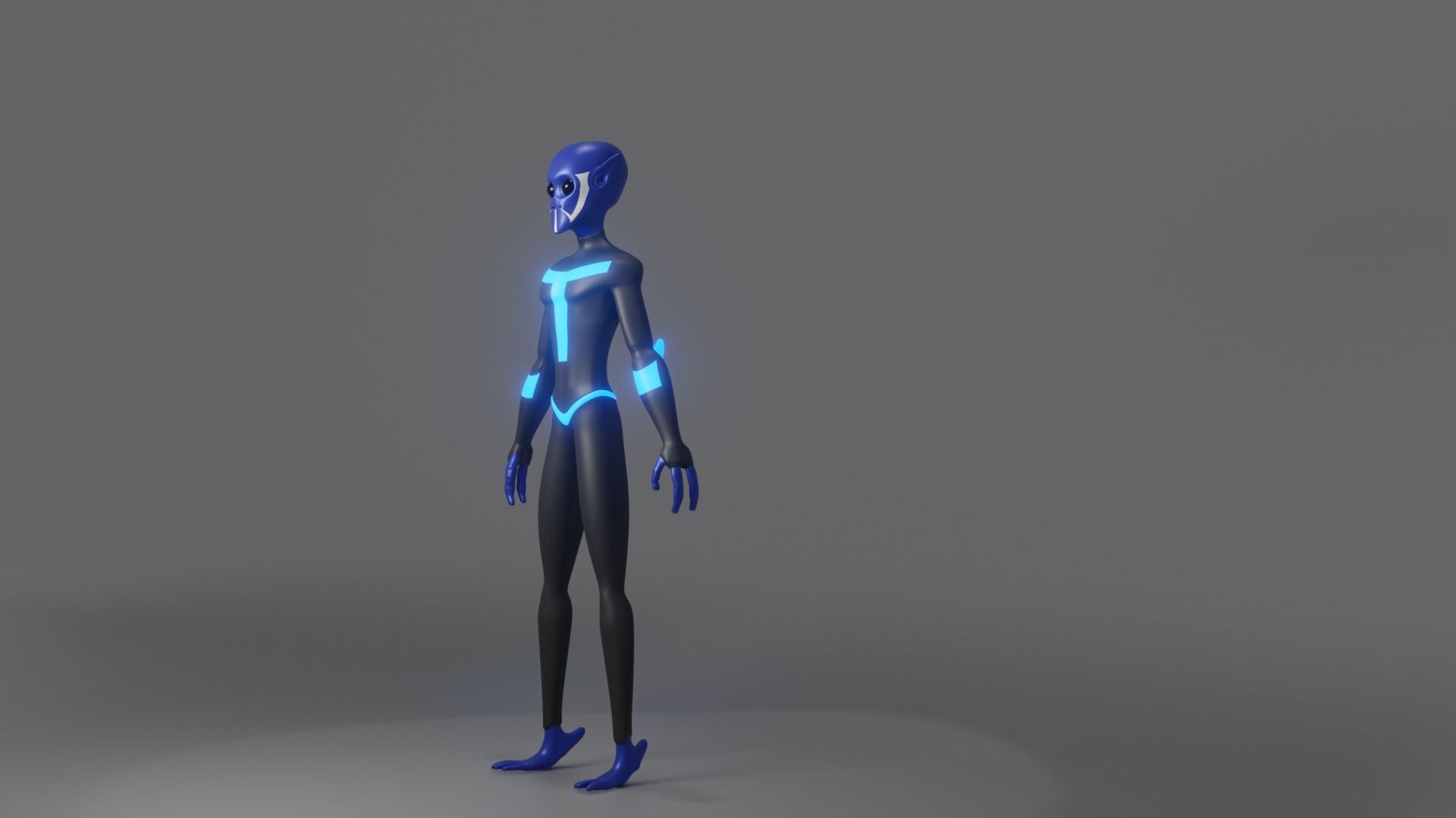 Blue Alien Low-poly 3D model_7