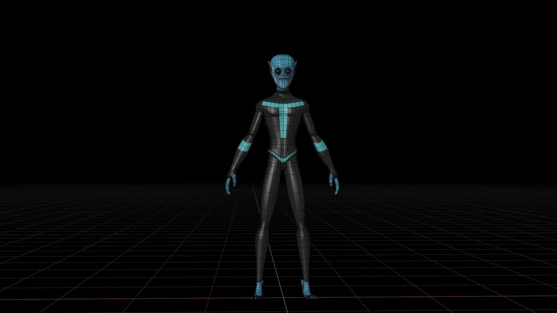 Blue Alien Low-poly 3D model_3