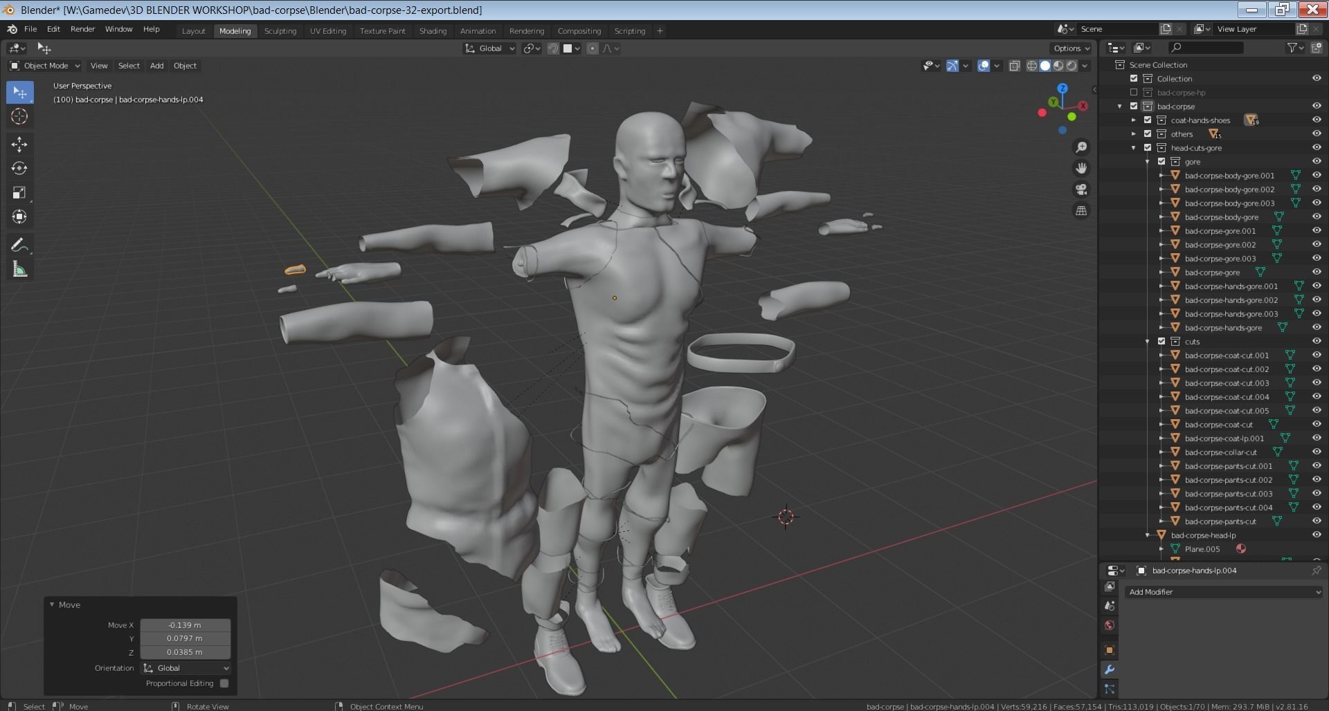Bad Corpse Torn Soldier Gore Man Low-poly 3D model_31