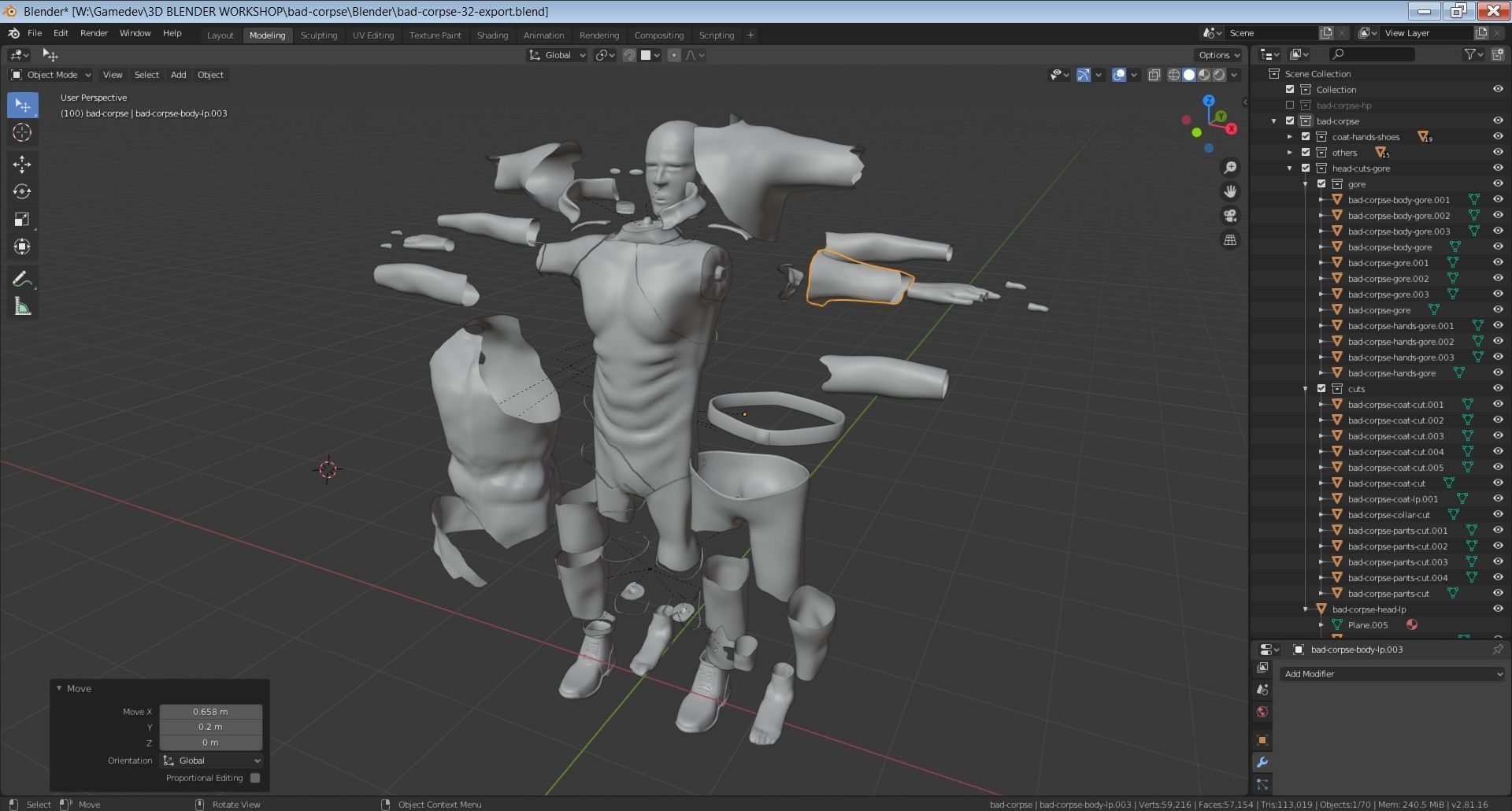 Bad Corpse Torn Soldier Gore Man Low-poly 3D model_36
