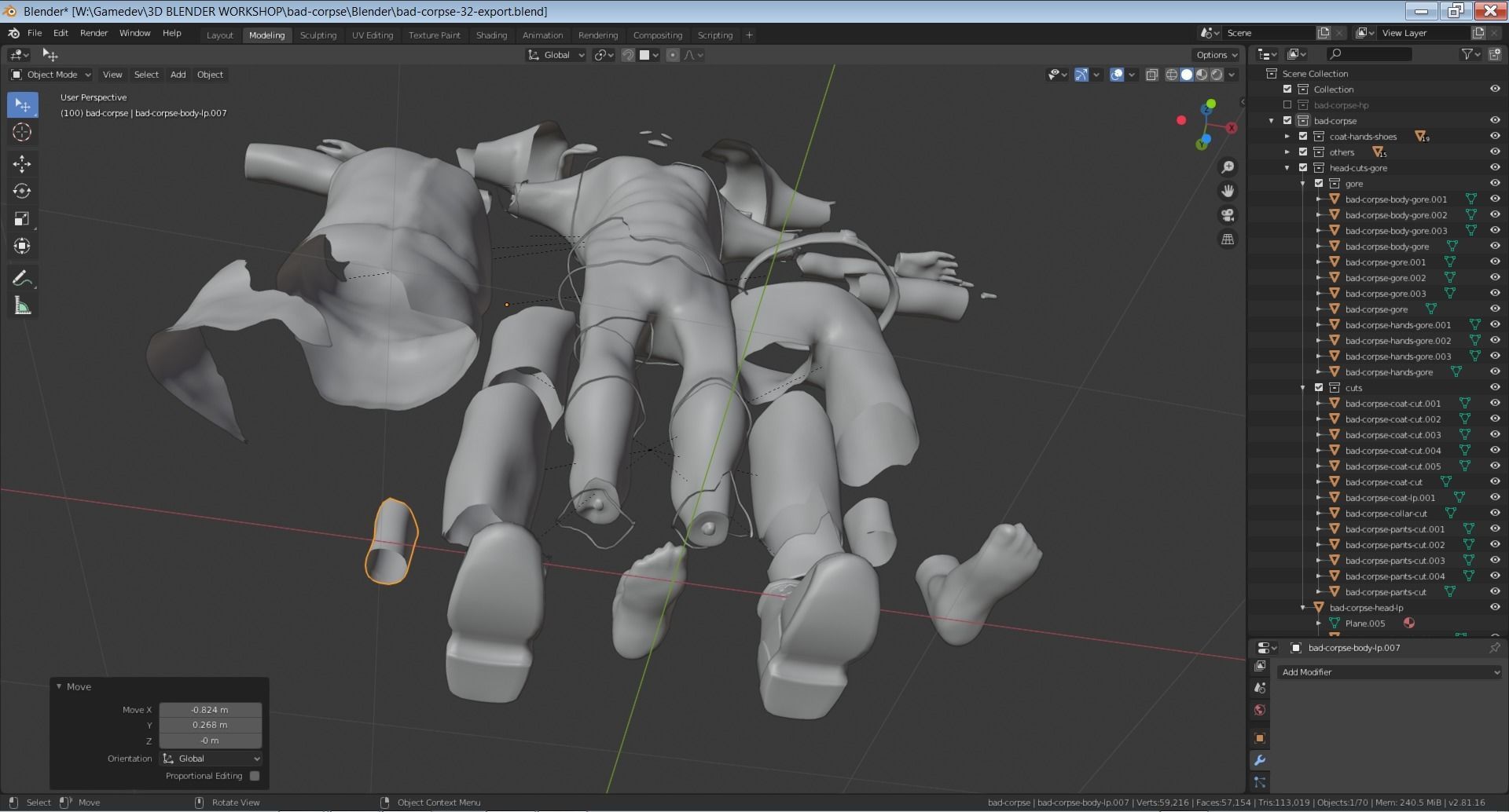 Bad Corpse Torn Soldier Gore Man Low-poly 3D model_35