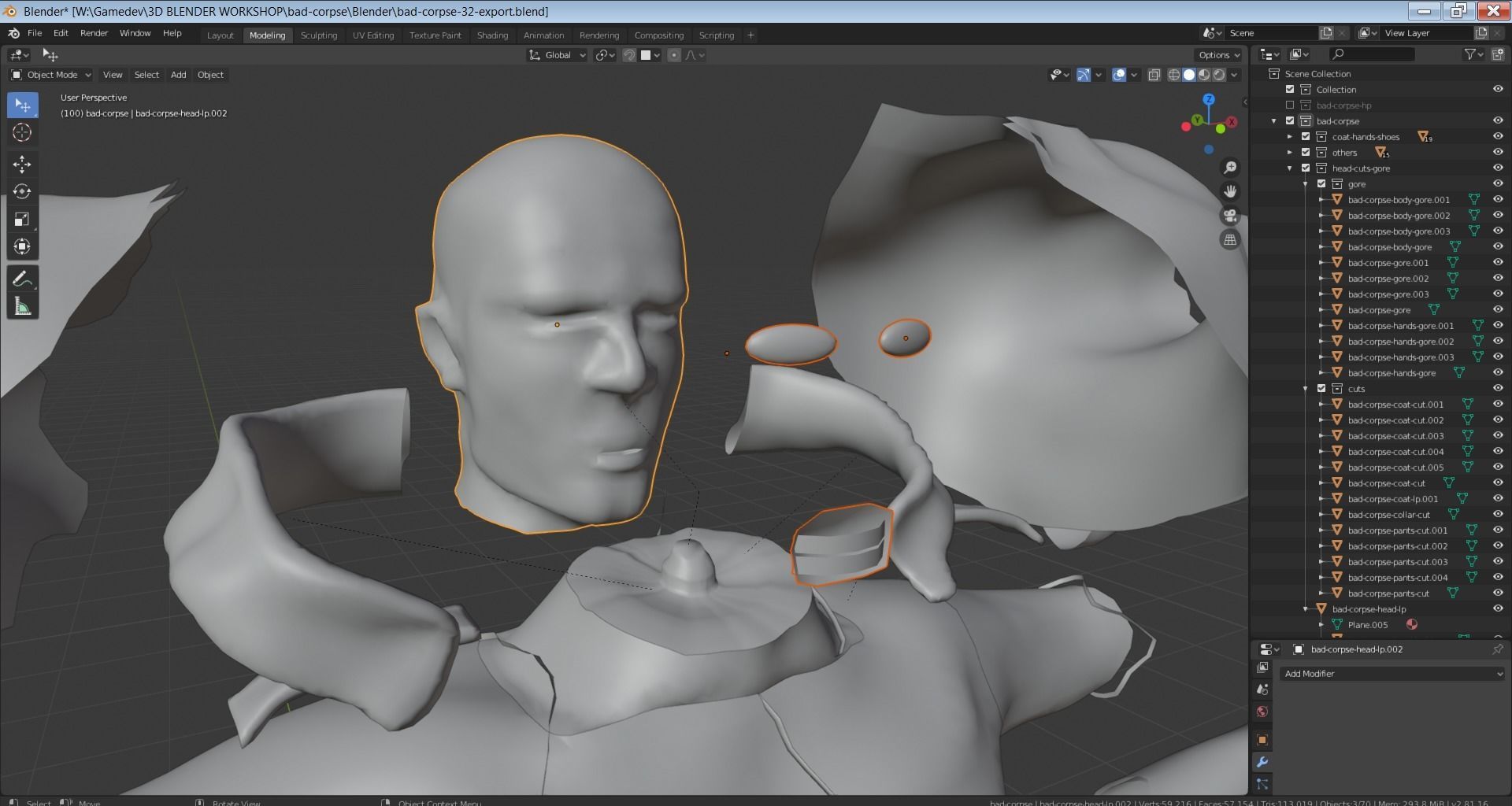 Bad Corpse Torn Soldier Gore Man Low-poly 3D model_34