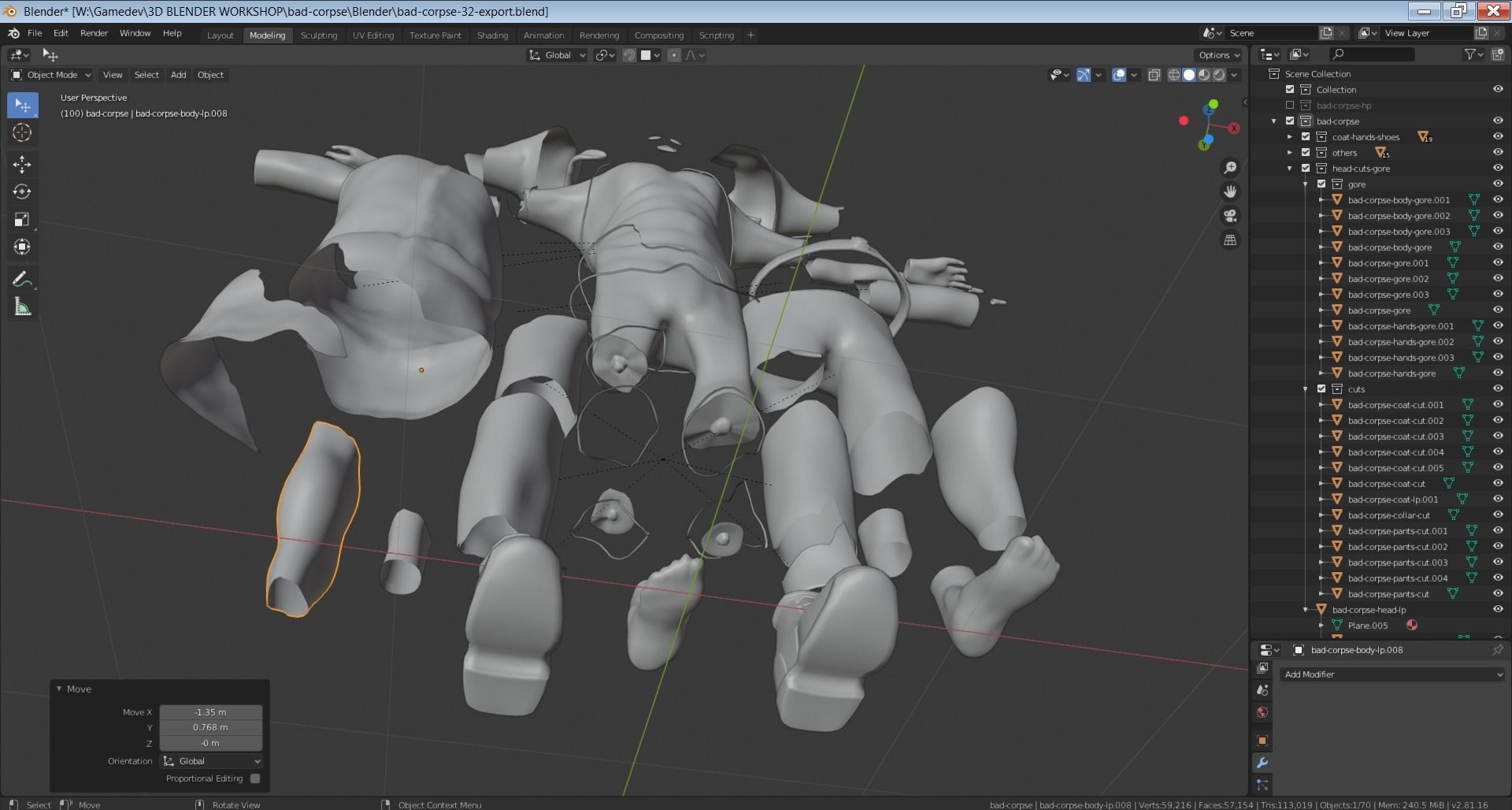 Bad Corpse Torn Soldier Gore Man Low-poly 3D model_29