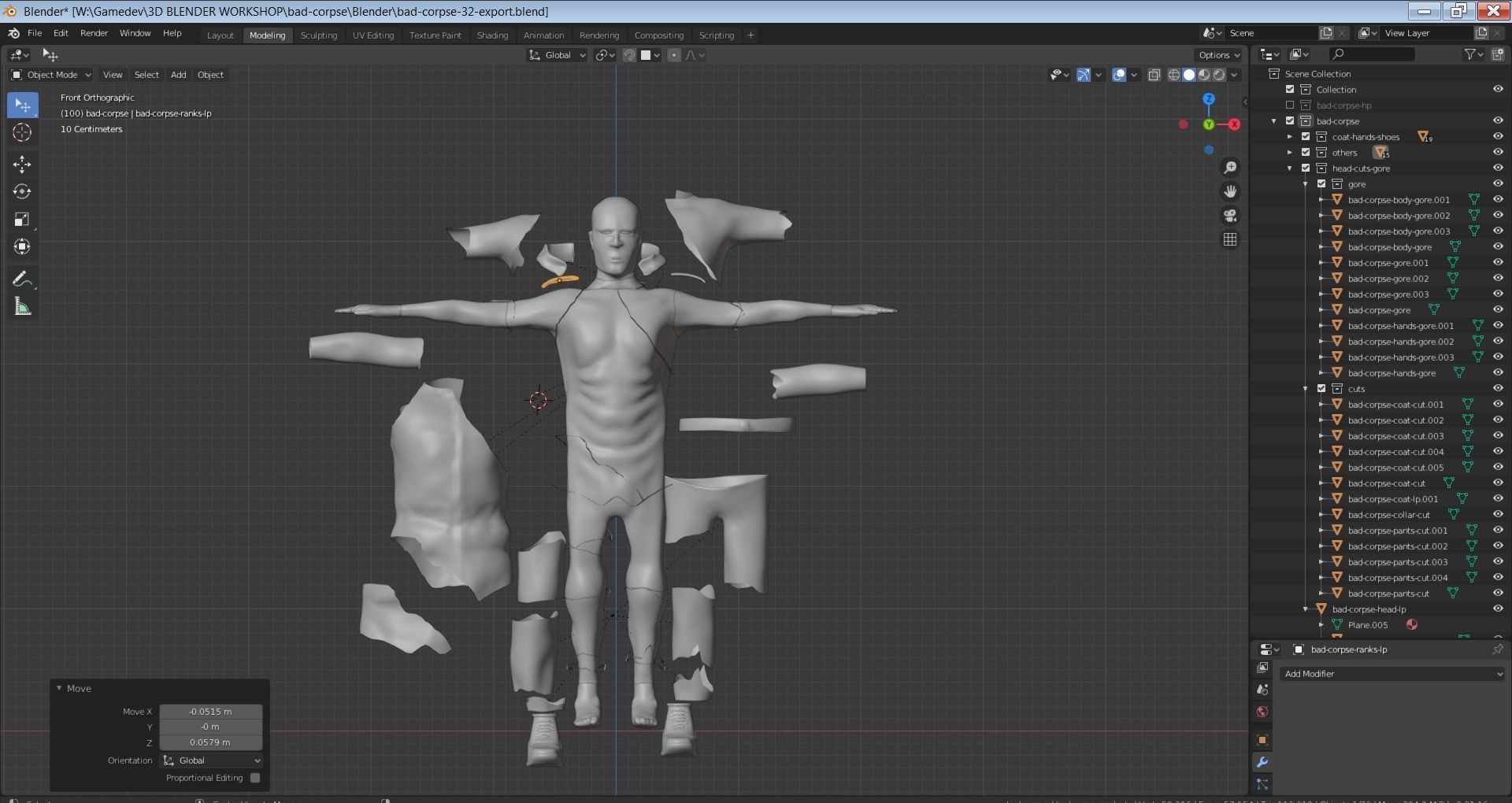 Bad Corpse Torn Soldier Gore Man Low-poly 3D model_33