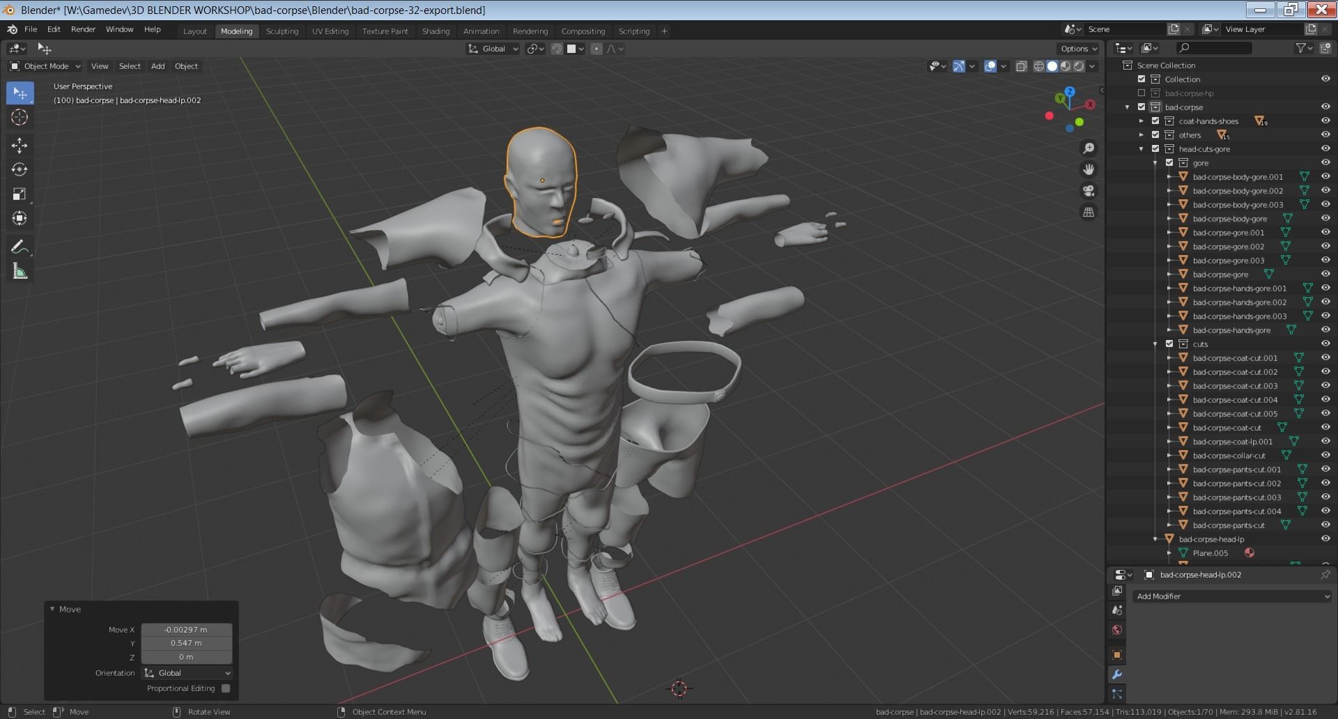 Bad Corpse Torn Soldier Gore Man Low-poly 3D model_37