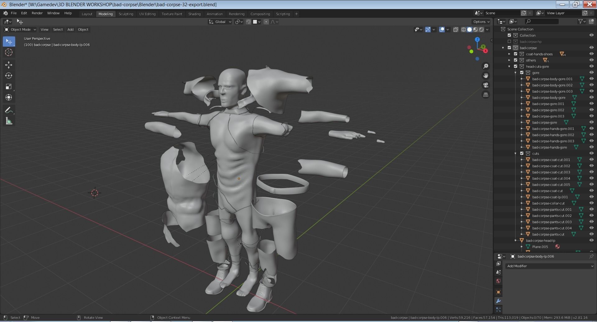Bad Corpse Torn Soldier Gore Man Low-poly 3D model_40