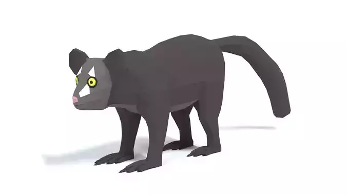 Low Poly Cartoon Aye-Aye Lemur 