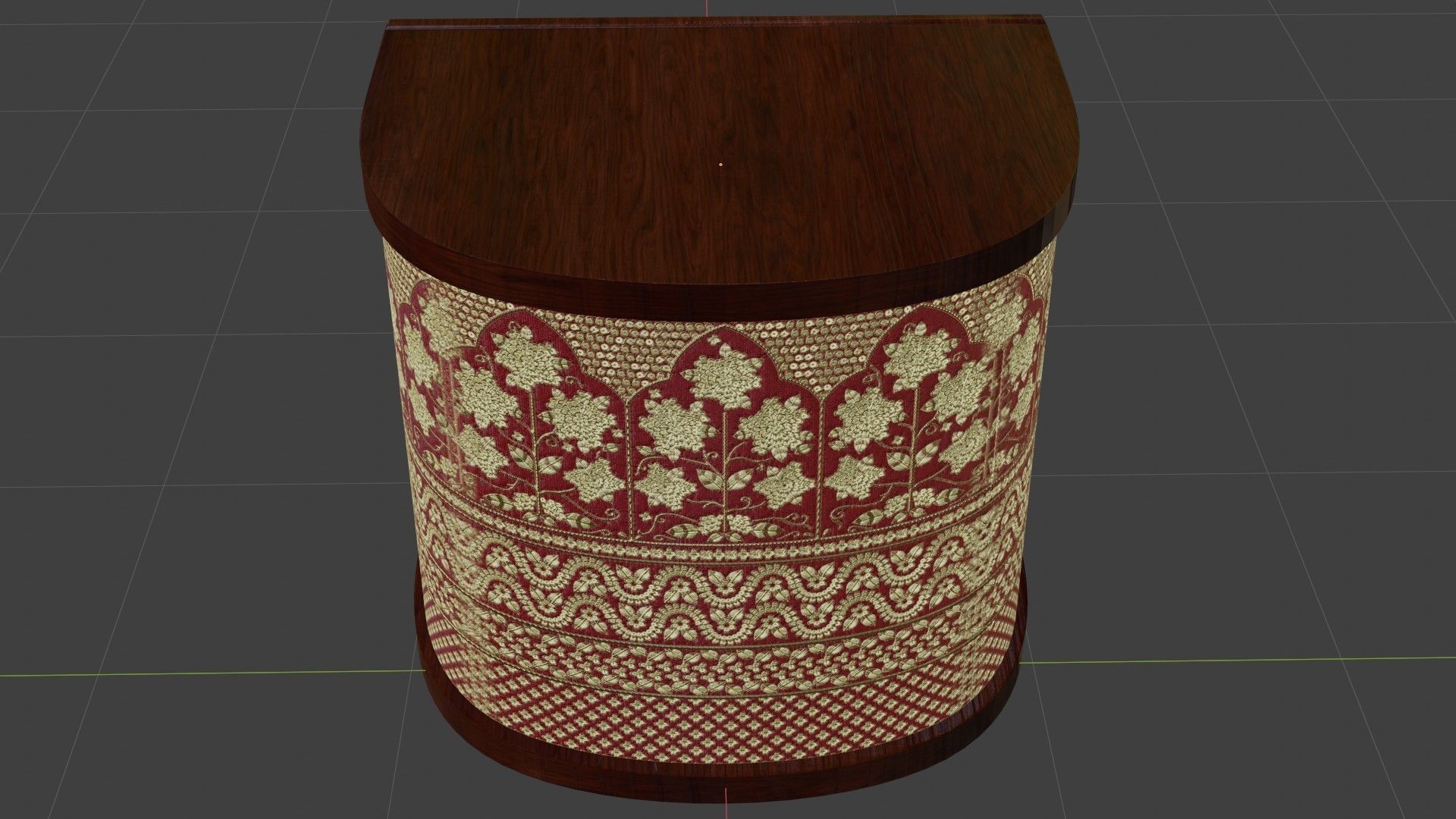 Wooden angle Gold and red fabric decorated Table 3D model_5