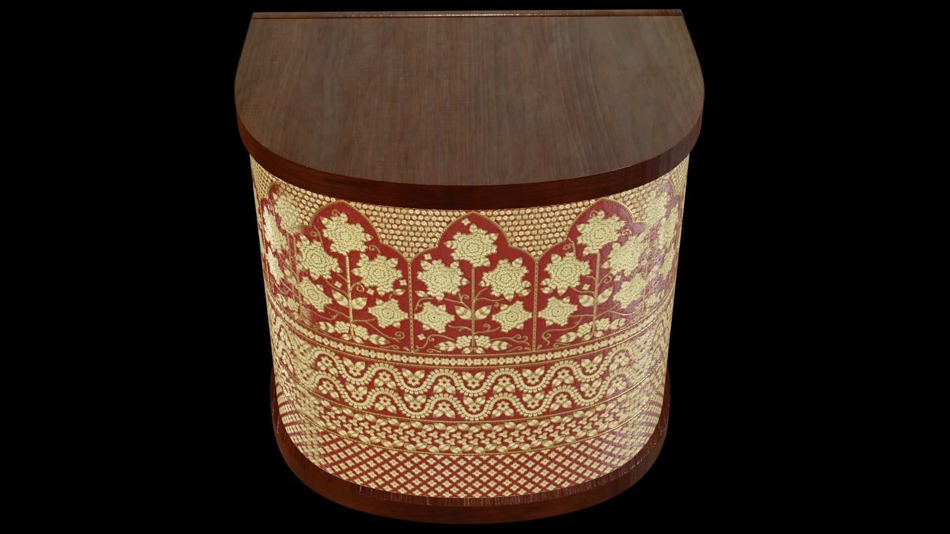 Wooden angle Gold and red fabric decorated Table 3D model_3