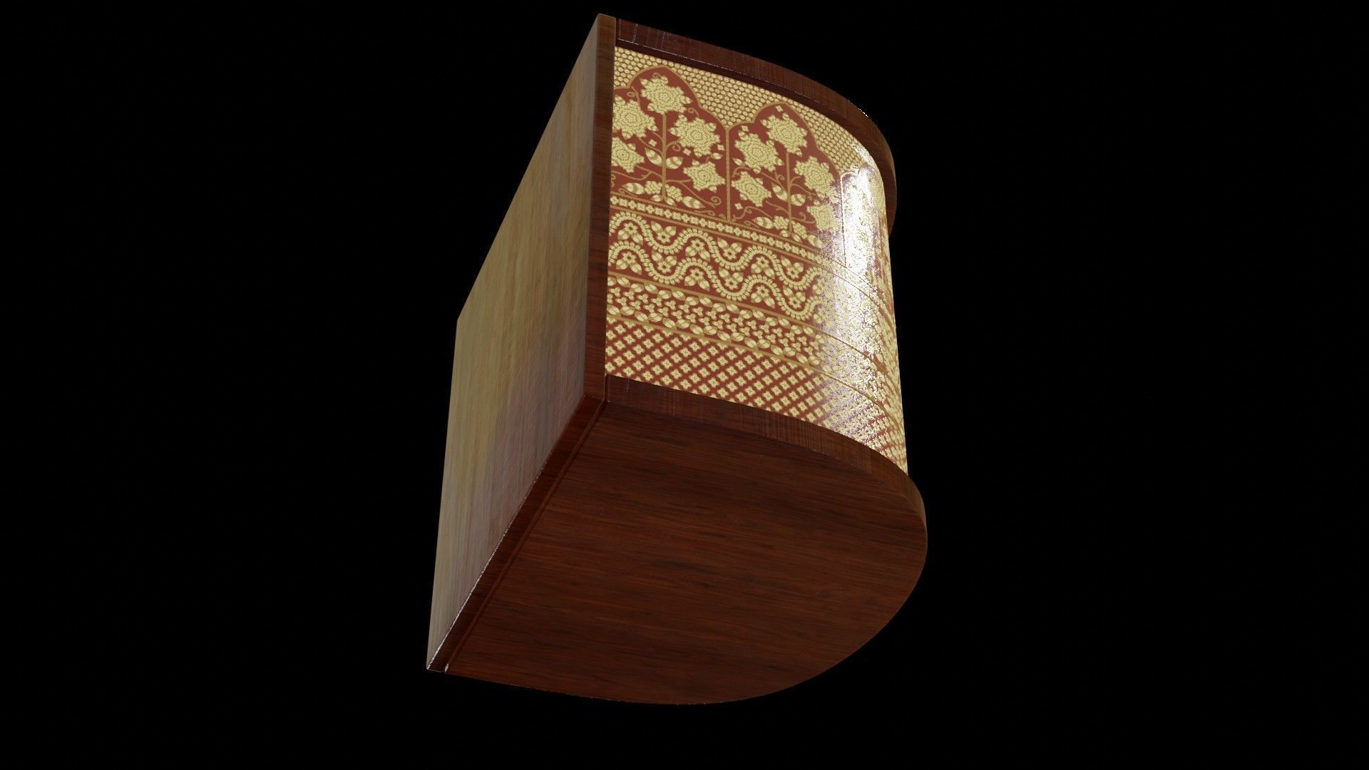 Wooden angle Gold and red fabric decorated Table 3D model_1