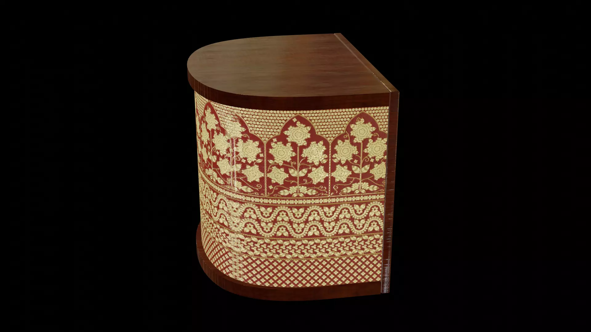 Wooden angle Gold and red fabric decorated Table 3D model_0