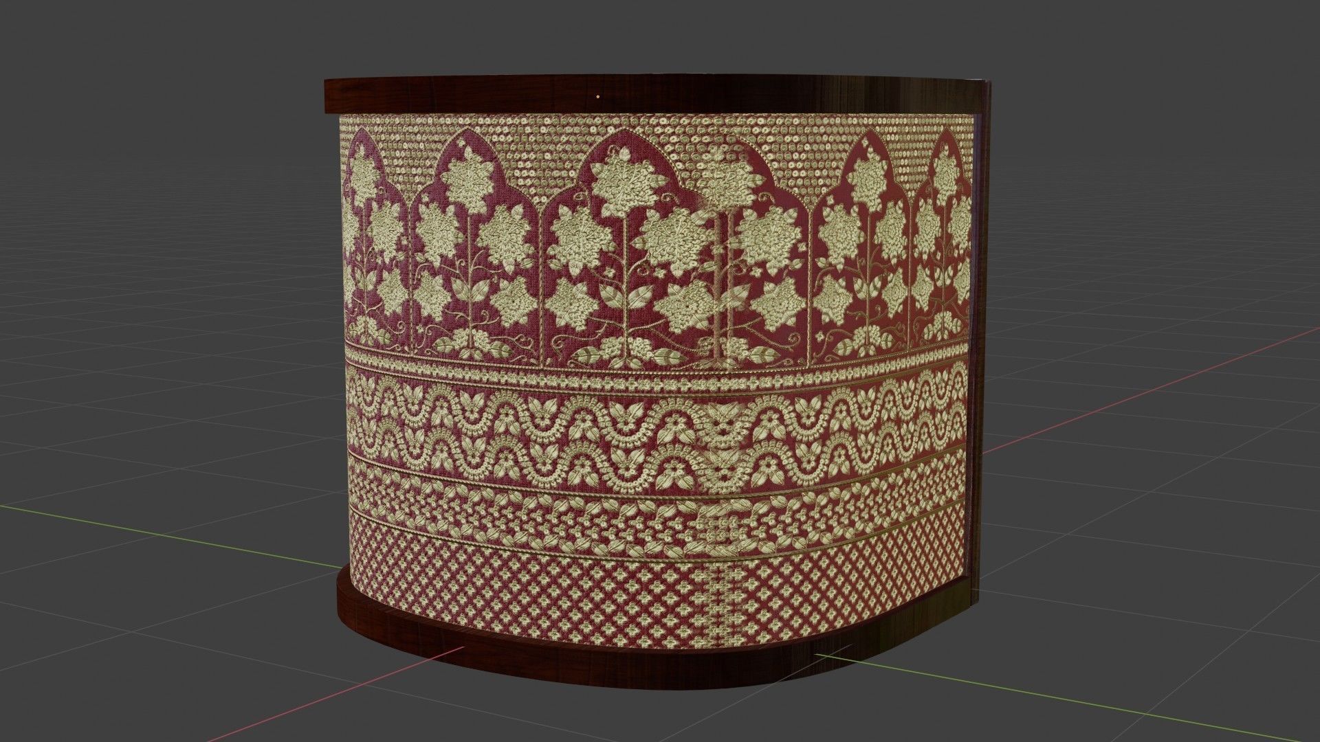Wooden angle Gold and red fabric decorated Table 3D model_13