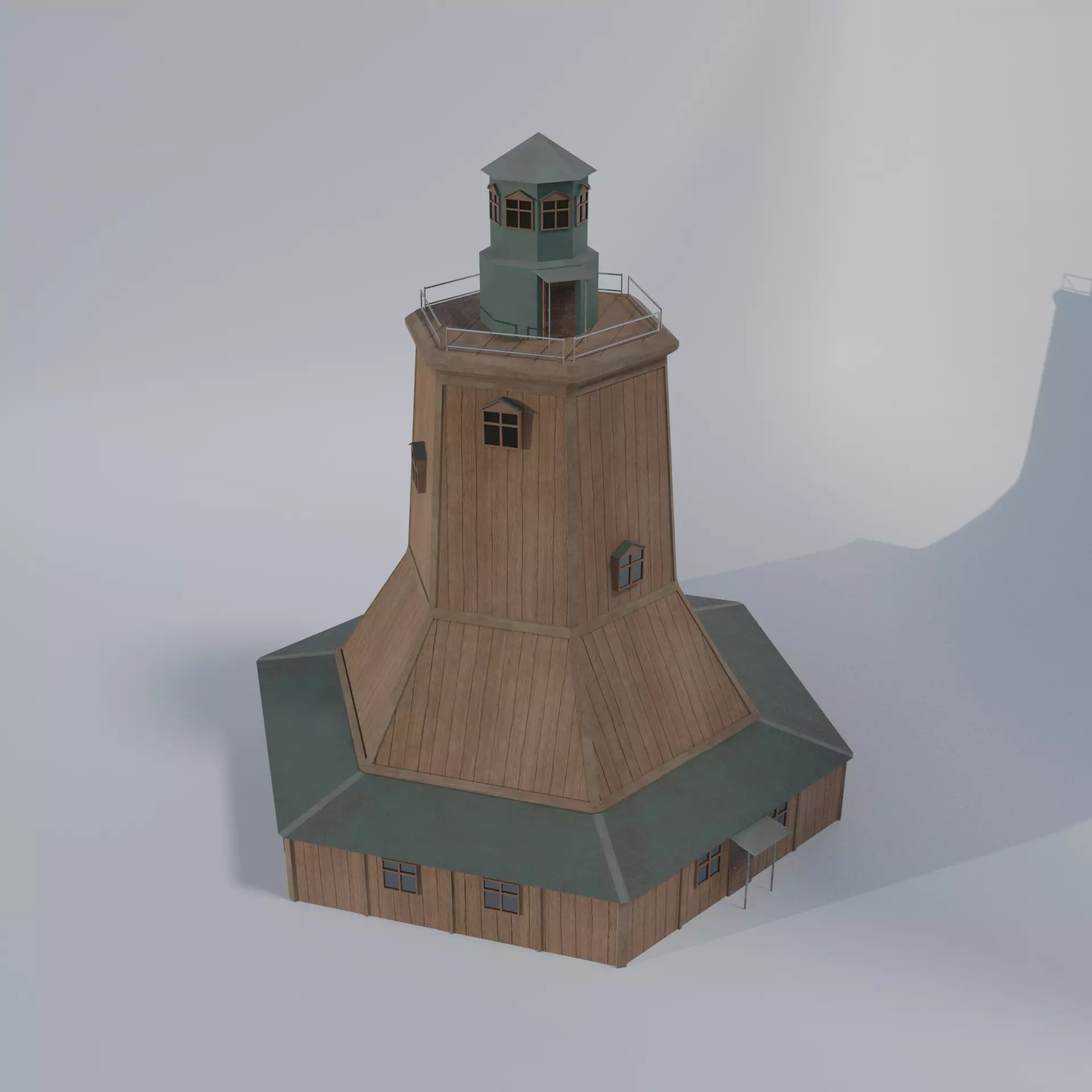 wooden tower with a metal upper floor 3D model_0