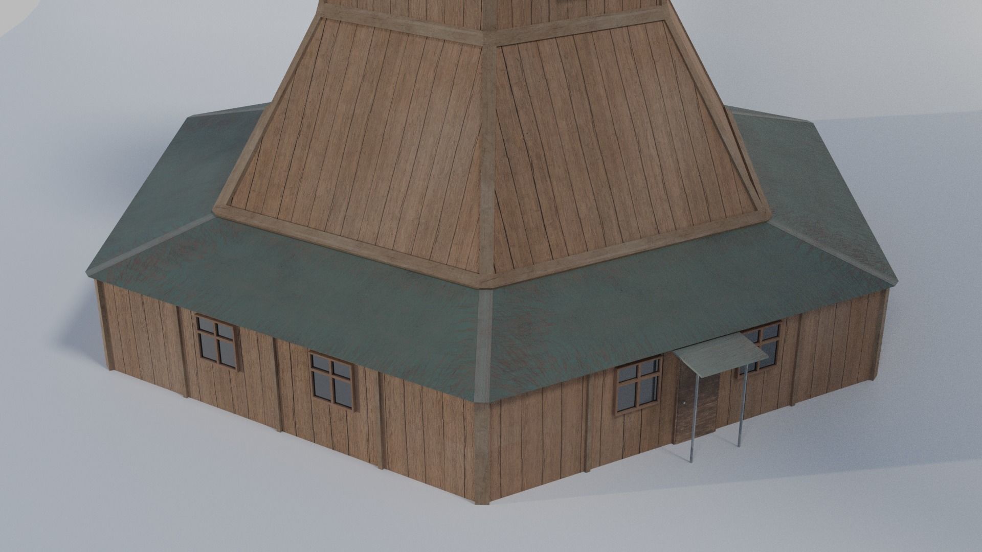 wooden tower with a metal upper floor 3D model_2