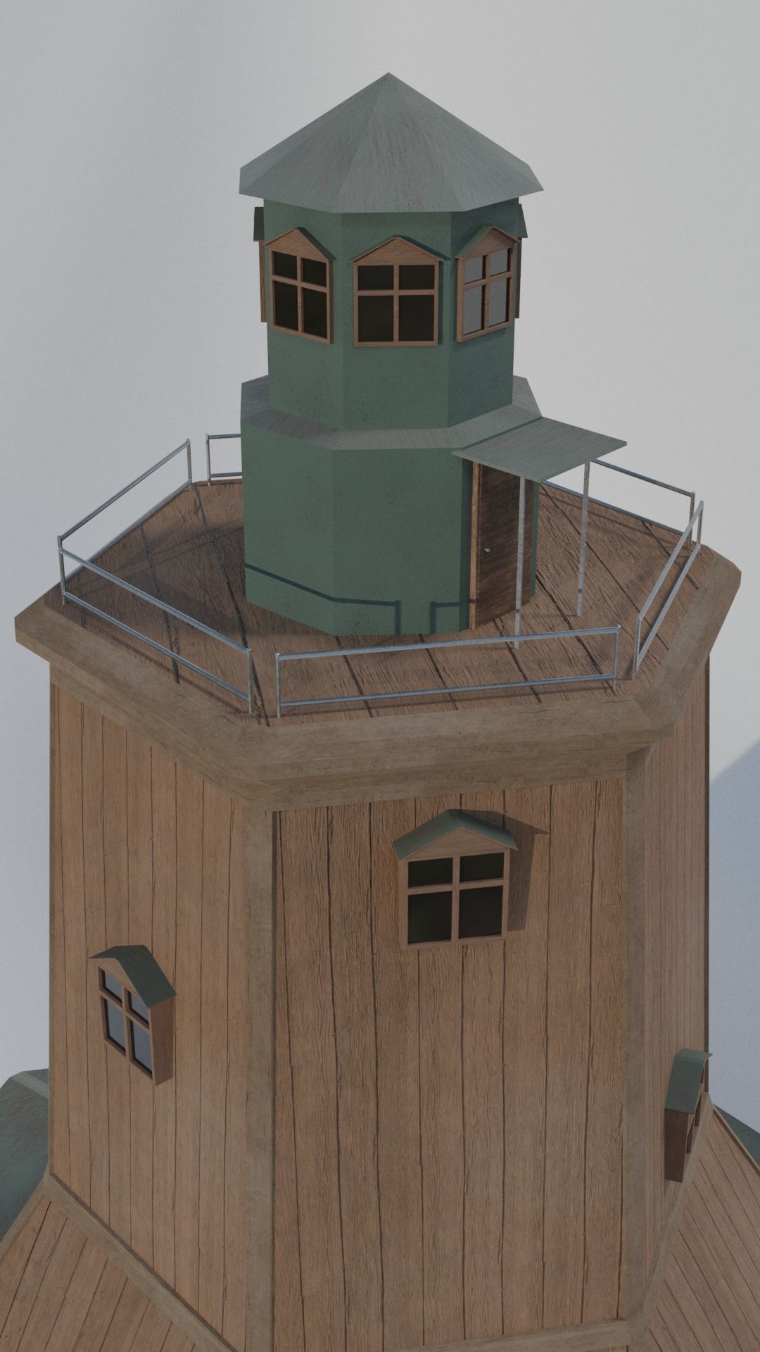wooden tower with a metal upper floor 3D model_1